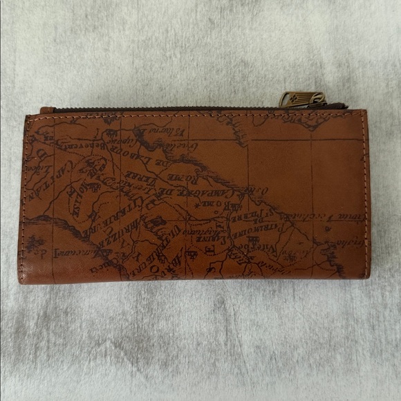 Patricia Nash Nazari Leather Brown Riot Rust Map Print Bi-Fold RFID Wallet NIB - Picture 8 of 11